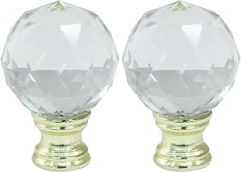 Diamond Crystal Glass Lamp Finials, Clear Lamp Shade Top Screw Cap Knob for Decoration - 2Pcs Gold