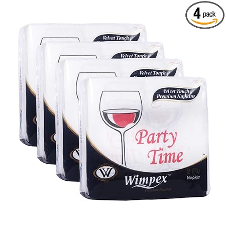 WIMPEX Velvet Soft 2 Ply Ultra Soft Designer Premium Paper Napkins - Set of 4 packs with 50 Serviettes each (Total 200 Serviettes) for CARD PARTY / COCKTAIL PARTY / KITTY PARTY / LADIES NIGHT / CELEBRATIONS / PARTY TIME - 33*33cm