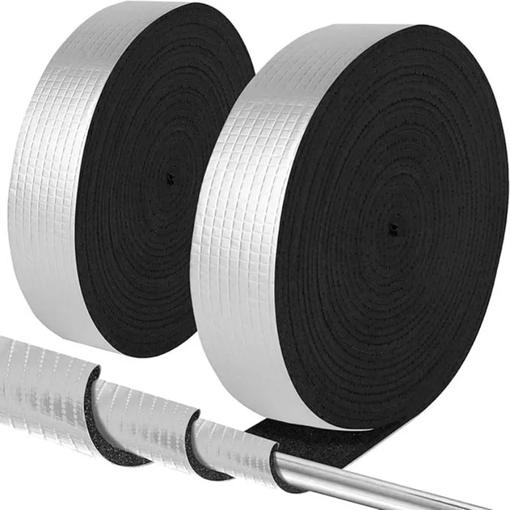 10M Foiled Fiberglass Pipe Insulation Wrap Tape Self-Adhesive Water Pipe Wrap Insulation Sleeve for Outdoor Indoor Pipe Sleeve