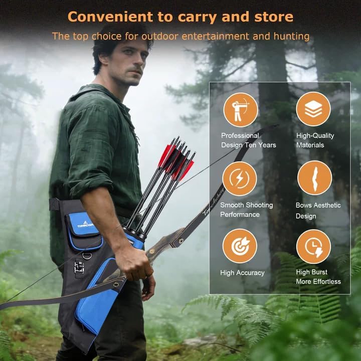 Miniatura 5 de TOPARCHERY Arco recurvo de tiro con arco de 60 pulgadas, arco de caza y flecha, juego de arco y flecha para adultos, práctica de competencia,