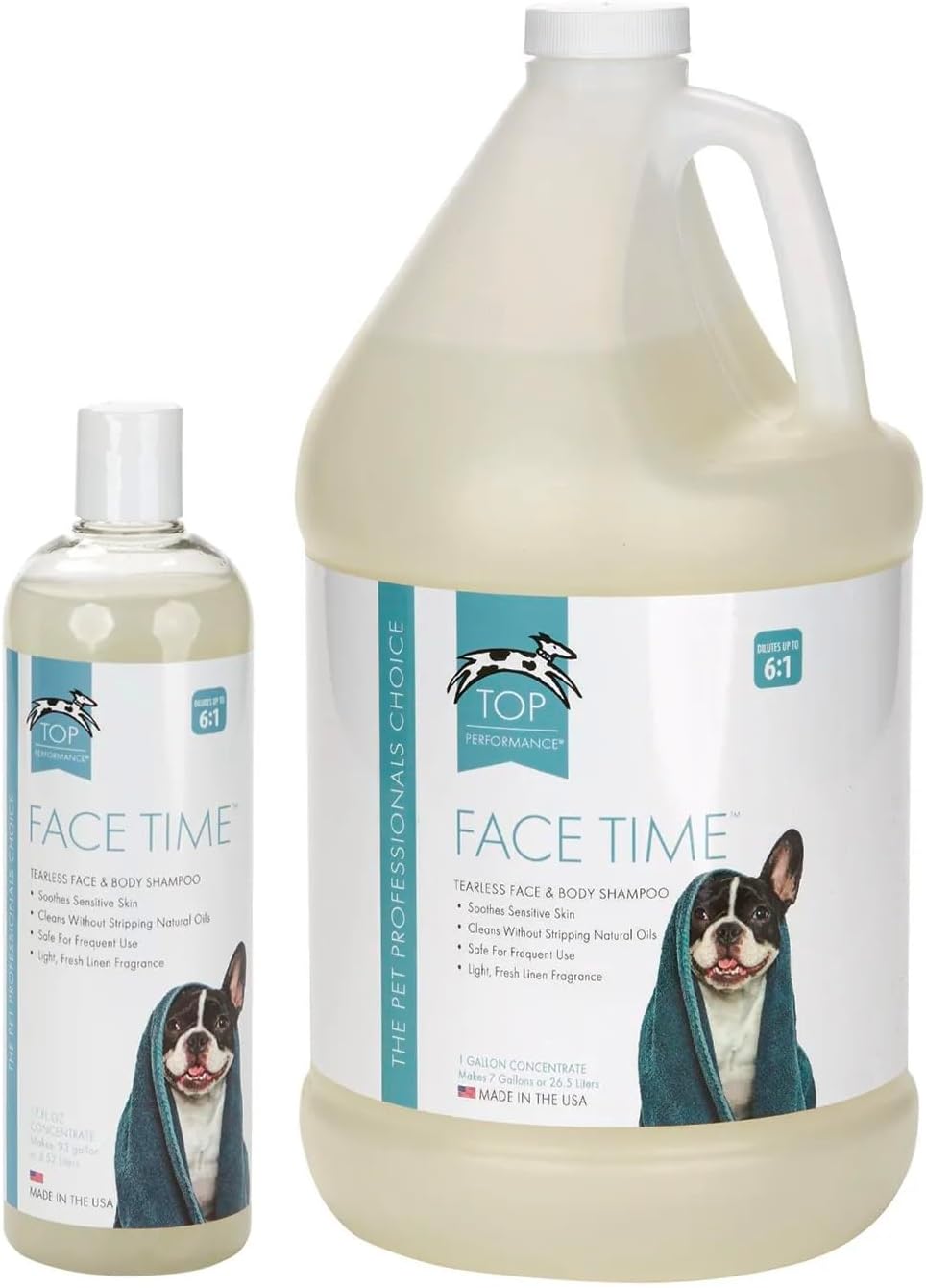 Dog Cat Tearless Face & Body Shampoo Soft Kissable Coat Mild Hypoallergenic Formula (Set of Both Sizes)