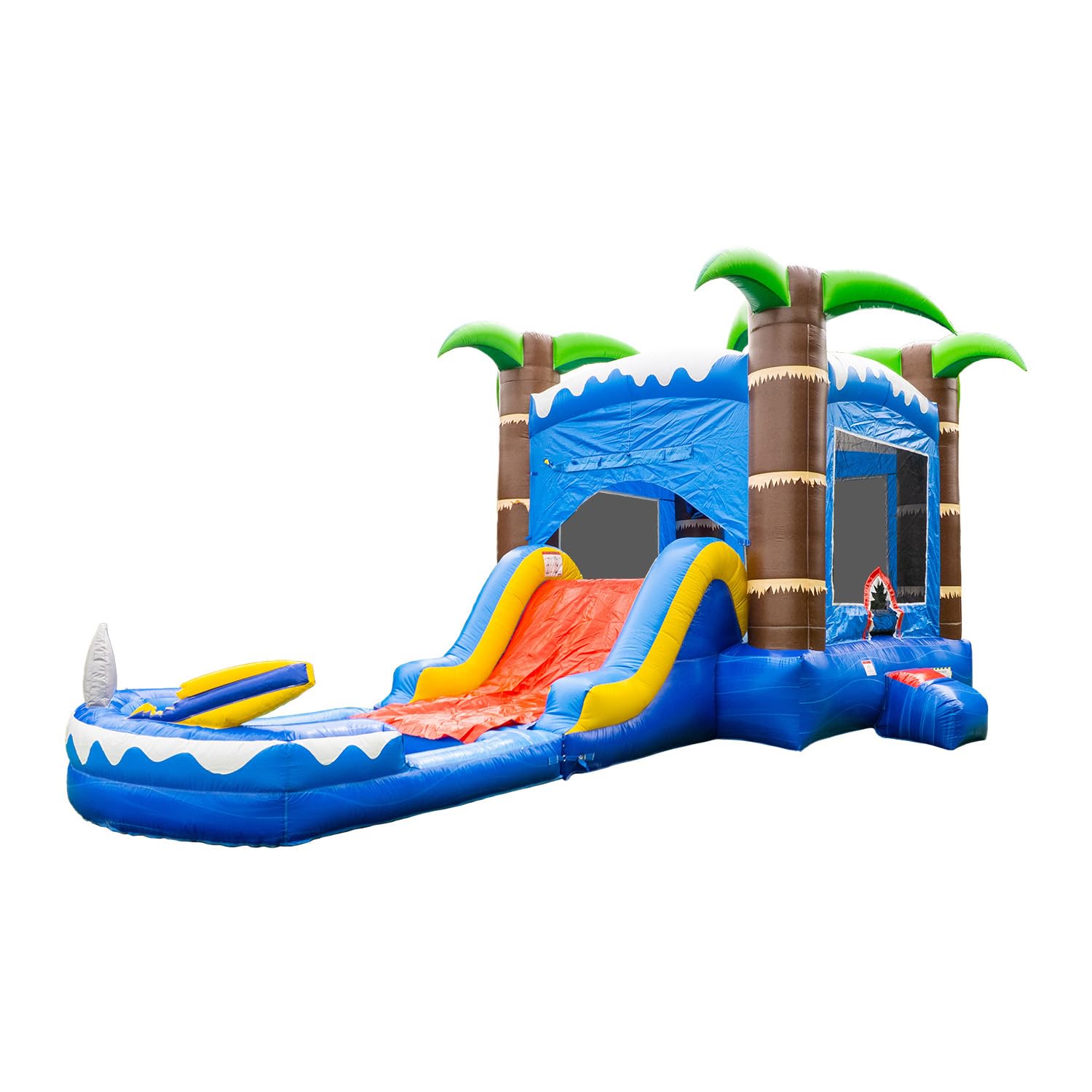 HeroKiddo Ocean Shark Inflatable Water Slide Bounce House Combo with Splash Pool (with Air Blower), Commercial Grade, Kids and Adults, Basketball Hoop, Outdoor Backyard, Wet Dry, Backyard Water Park