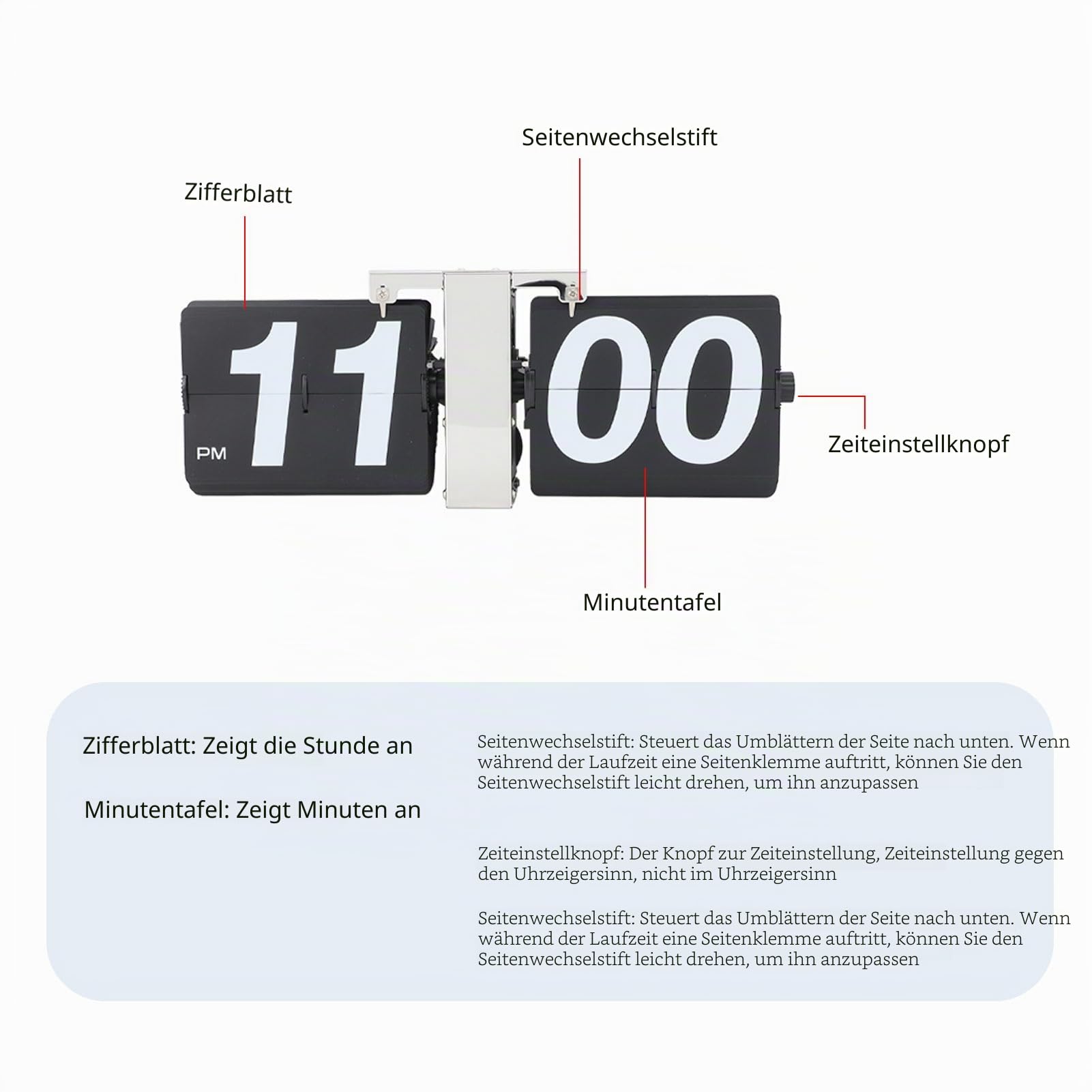 Flip Uhr Retro Minimalistisches Tischuhr Batteriebetrieben Klappuhr große Zahlen Kreative Flip Clock 12 H Kleine Schreibtischuhr für Zuhause Büro Dekoration (Black)