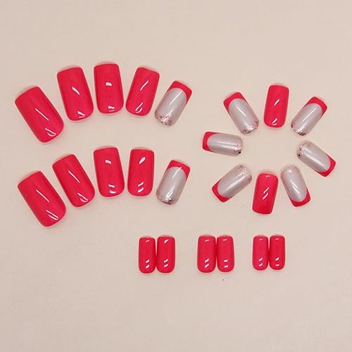 Miniatura 9 de Uñas postizas cortas cuadradas a presión, elegantes puntas de uñas postizas moradas con diseños de hojas, uñas acrílicas, cobertura completa,