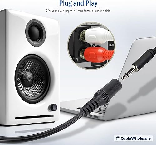 Miniatura 4 de QualConnectTM QUALCONNECT - Cable adaptador de audio estéreo a doble RCA de 0.138in, hembra a macho RCA dual (rojoblanco), 6 pulgadas