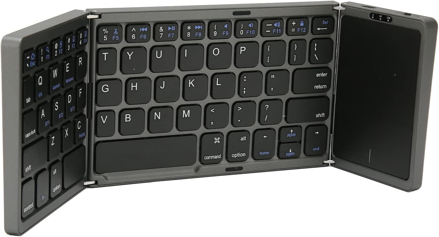 atdaraz B089T Foldable Keyboard, Folding Portable Wireless Keyboard with Touchpad, 64 Keys USB C Computer Keyboard for Laptop Tablet (Grey)-image-45