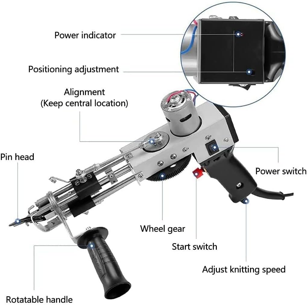 GeRRiT Hand-Held Electric Carpet Tufting Gun,2 in 1 Cut Pile and Loop Pile Rug Weaving Machine, DIY Efficient 5-45 Stitches/Sec Tufted Flocking Knitting Machine,Punch Tools Embroidery Machine