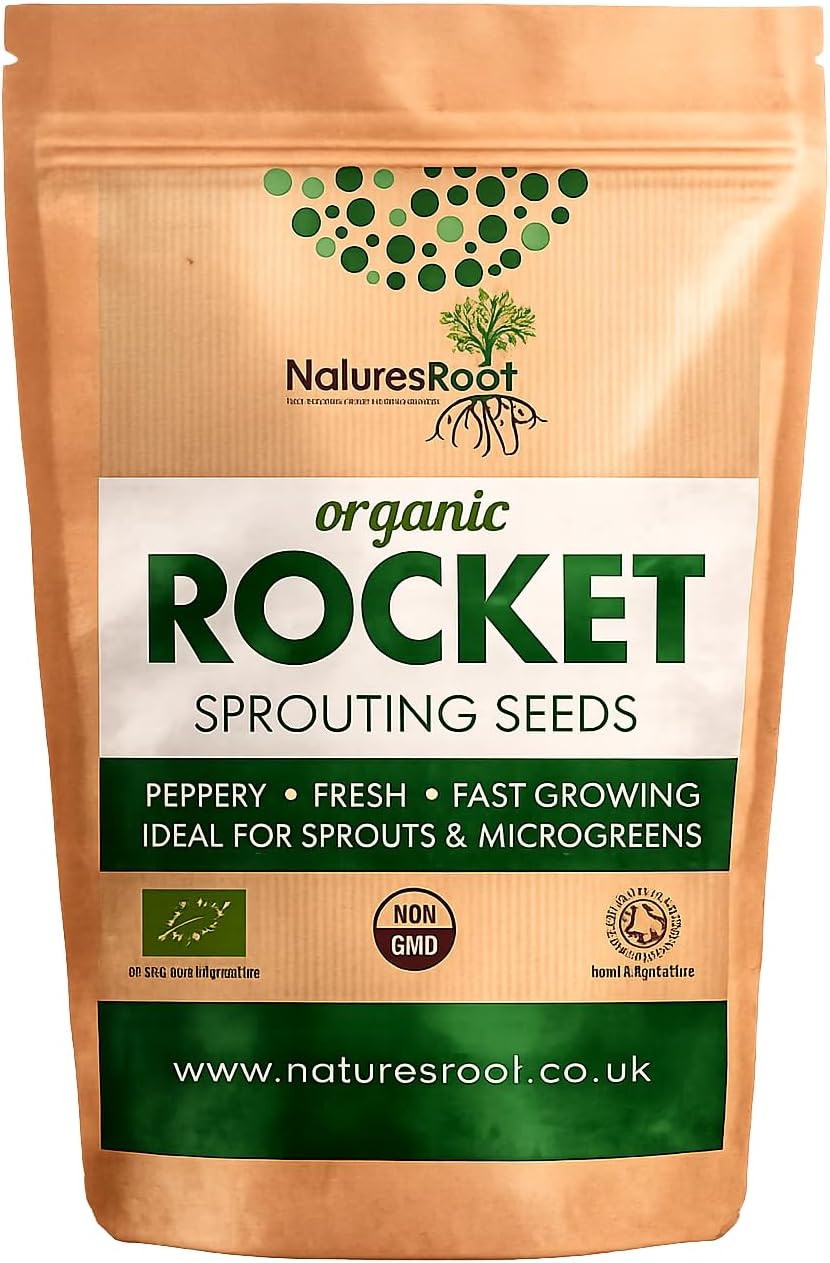 Natures Root Organic Rocket (Arugula) Seeds 250g - Sprouting Microgreens | Superfood | Non GMO | Microgreen Sprouts | Garden Planting | Vegetable Gardening