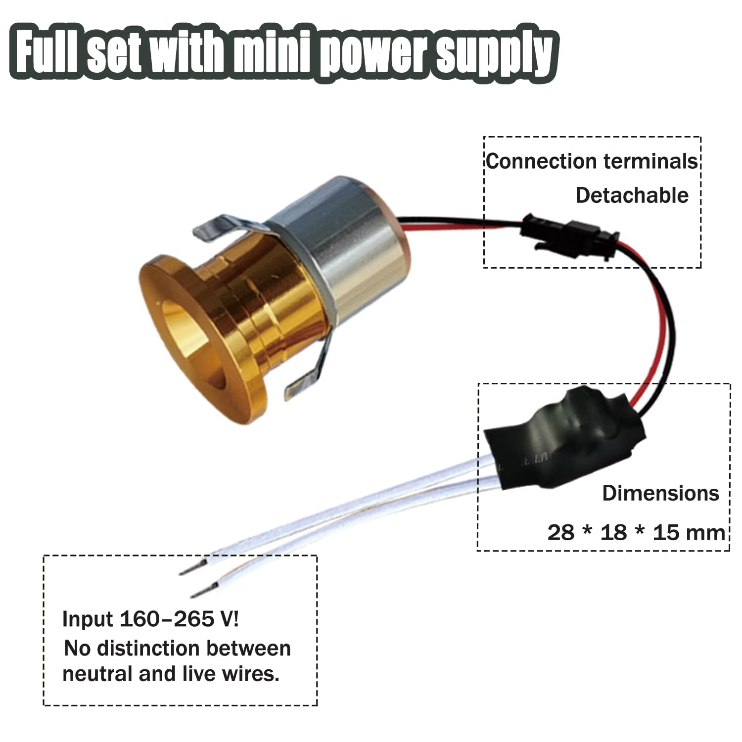10 focos LED de 1 W, minifocos empotrables de 3000 K, 230 V, ultraplanos, para cocina, salón, armario, vitrinas, escaleras, iluminación (dorado)