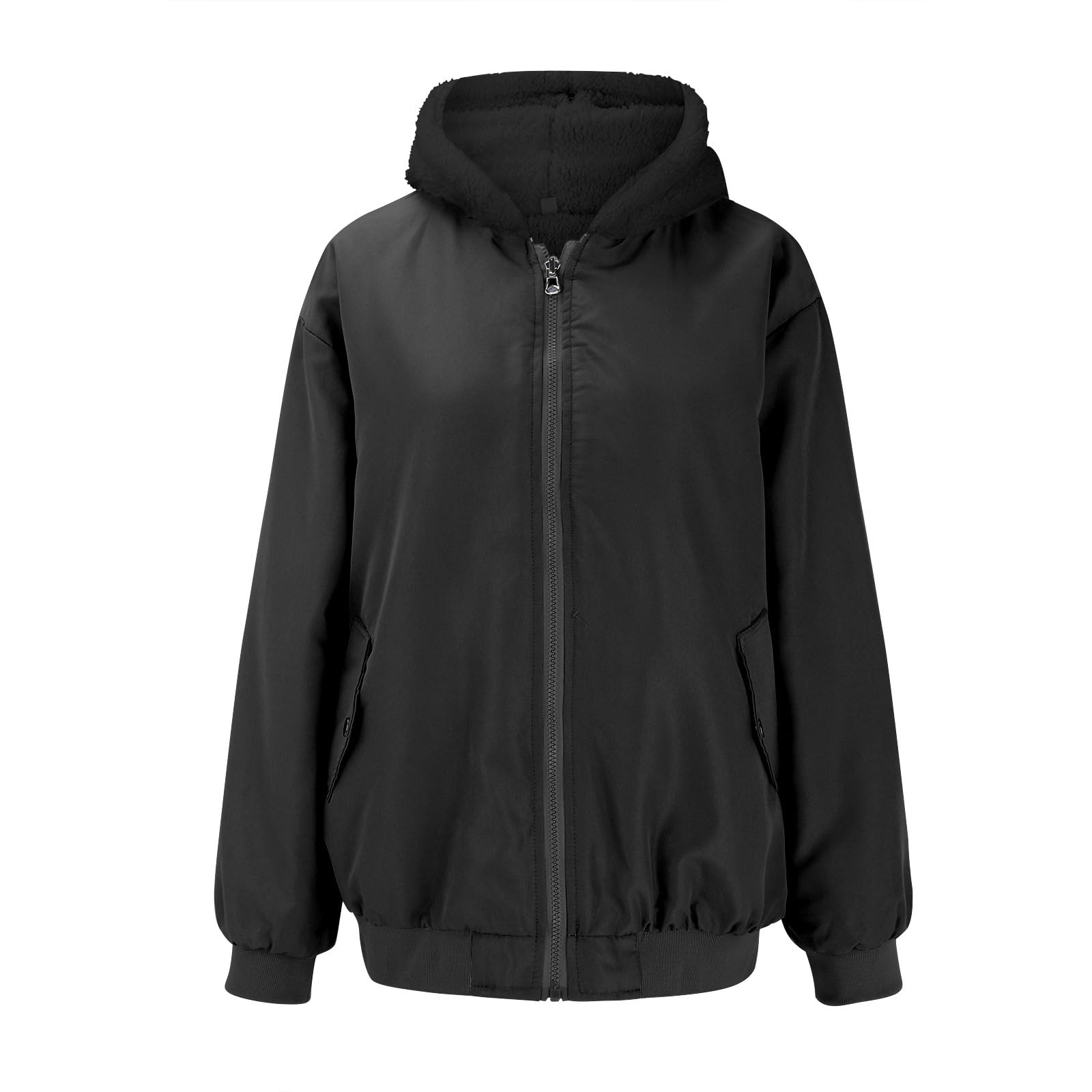 Generico Giacca Jeans Donna Giacca da Donna in Cotone con Cappuccio Sciolto in Lana di Agnello Felpata e Ispessita su Entrambi i Pellicciotto 𝐂orto Elegante Donna Cerimonia
