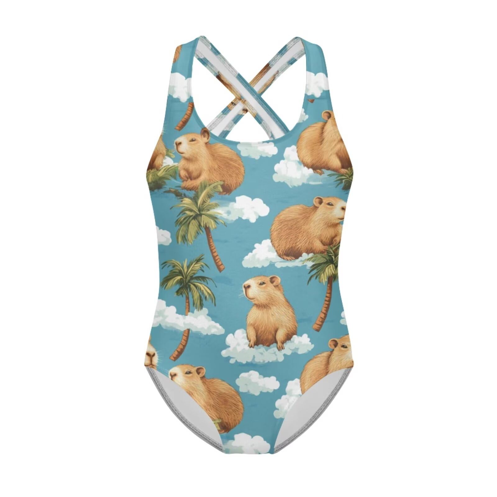 Girls One Piece Swimsuits Axolotl Cross Back Swimwear Beach Summer Quick Dry Beach Bathing Suit