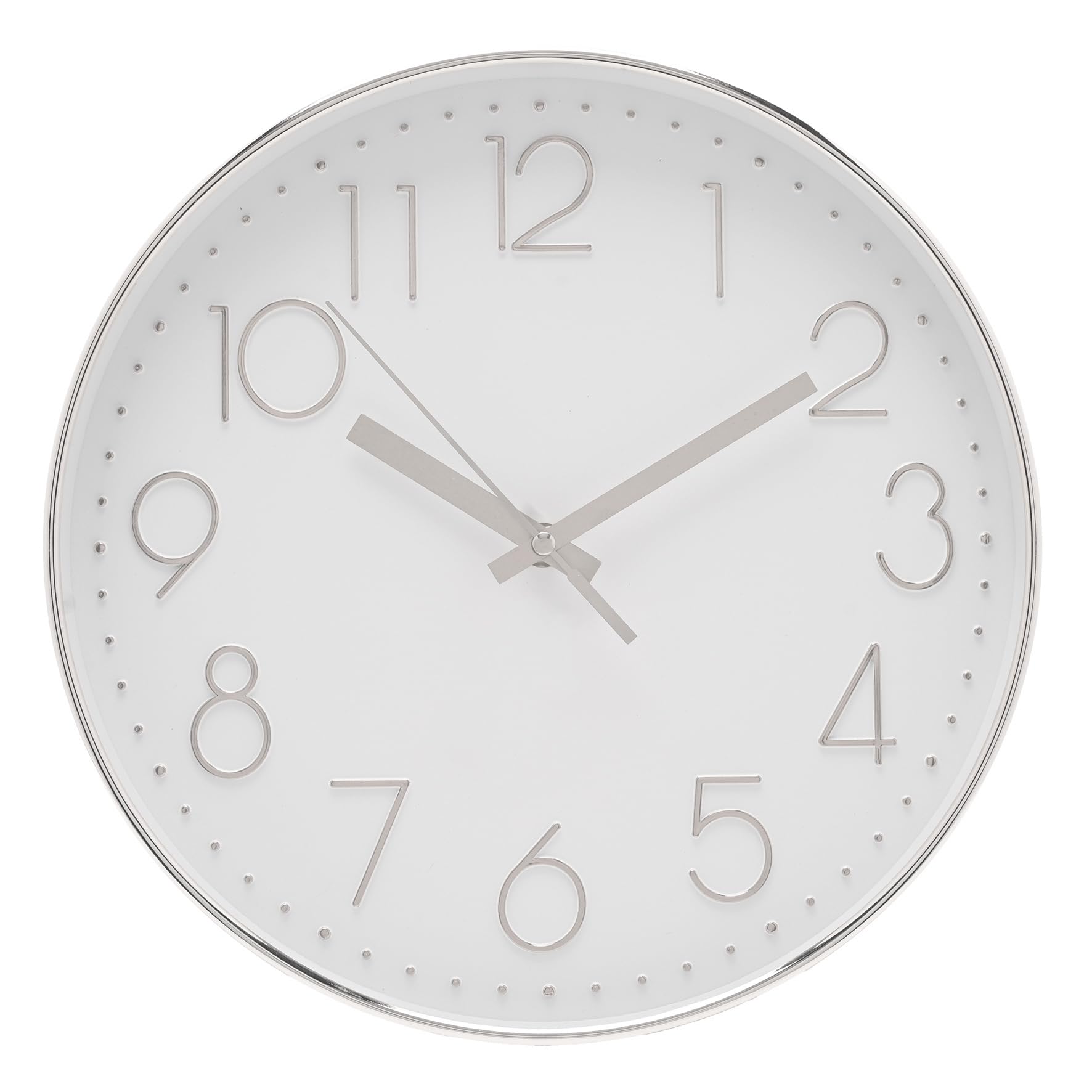 Woodhouse & Mitchell 30cm Silent Wall Clock Non-Ticking Quartz Silver & White Battery Operated
