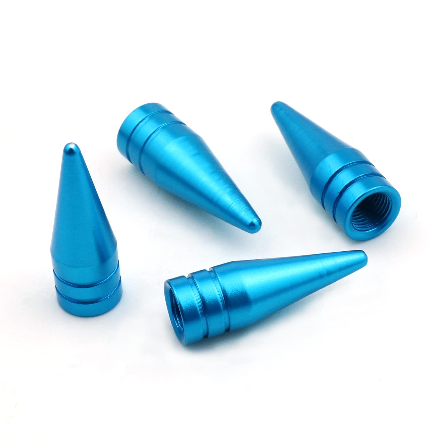 BashinengValve Caps Aluminum Pointed Shape Cars Tires Valve Stem Caps Cover Dustproof Fit Most Vehicle SUV Bike Trucks Motorcycles 4 Pcs/Set (Metallic Blue)