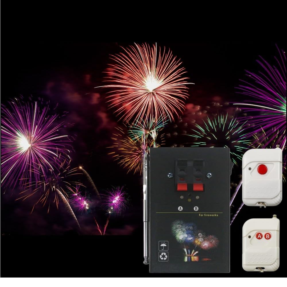 zenda club Funk-Feuerwerk, 2 Wege + 2 Fernbedienungen + 10 Zündkabel – Elektronisches Pyrotechnik System mit Controller – Pro Ausrüstung für sicheres Schießen