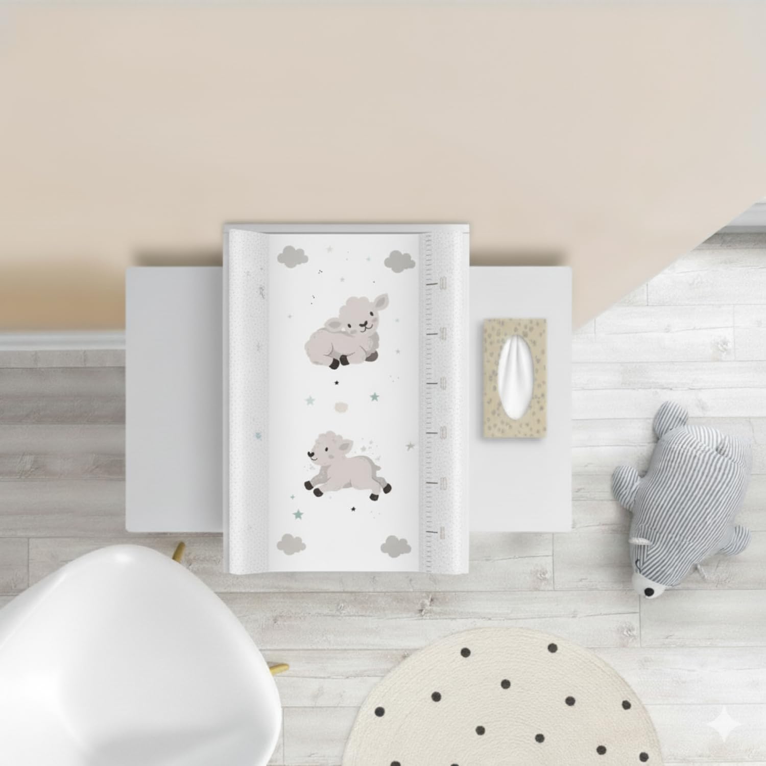 Matelas à langer 70x47 cm blanc avec mouton – lavable & doux, bords profilés pour plus de sécurité – coussin à langer pour table à langer – matelas de change bébé