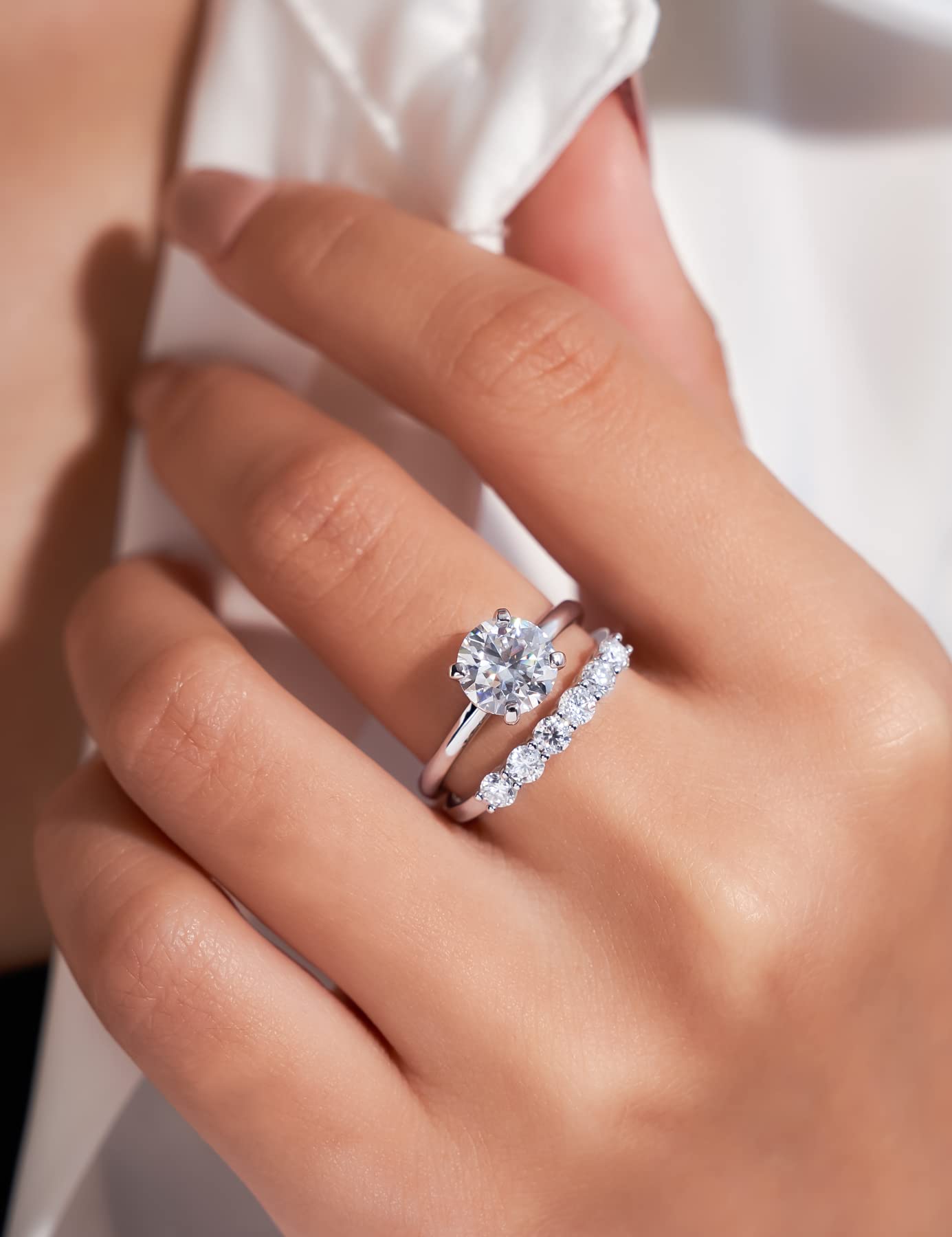 IMOLOVE Moissanite - Anello nuziale da donna, in argento Sterling, per anniversario, misura 4-11, placcato oro bianco