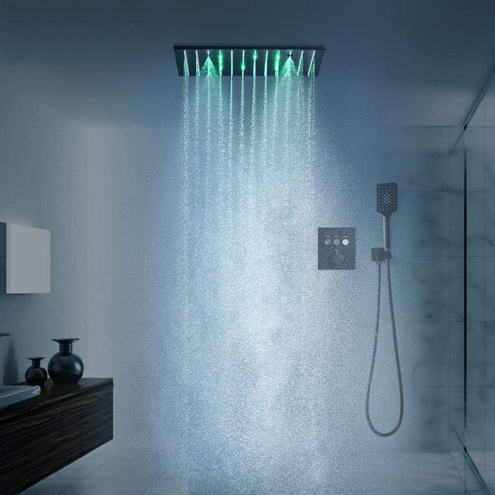 – HXSMK Black Thermostat 16 Inch Shower System Button Shower Faucets Three Way Out of The Water Brass Large Shower Set