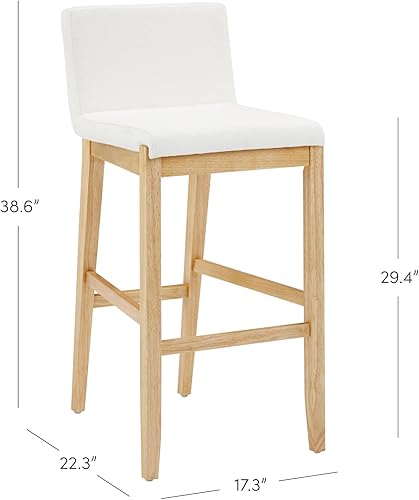 Vista 40 de Nathan James - Gracie - Moderno taburete alto con respaldo, silla alta tapizada con lino texturizado natural y patas de madera cepillada