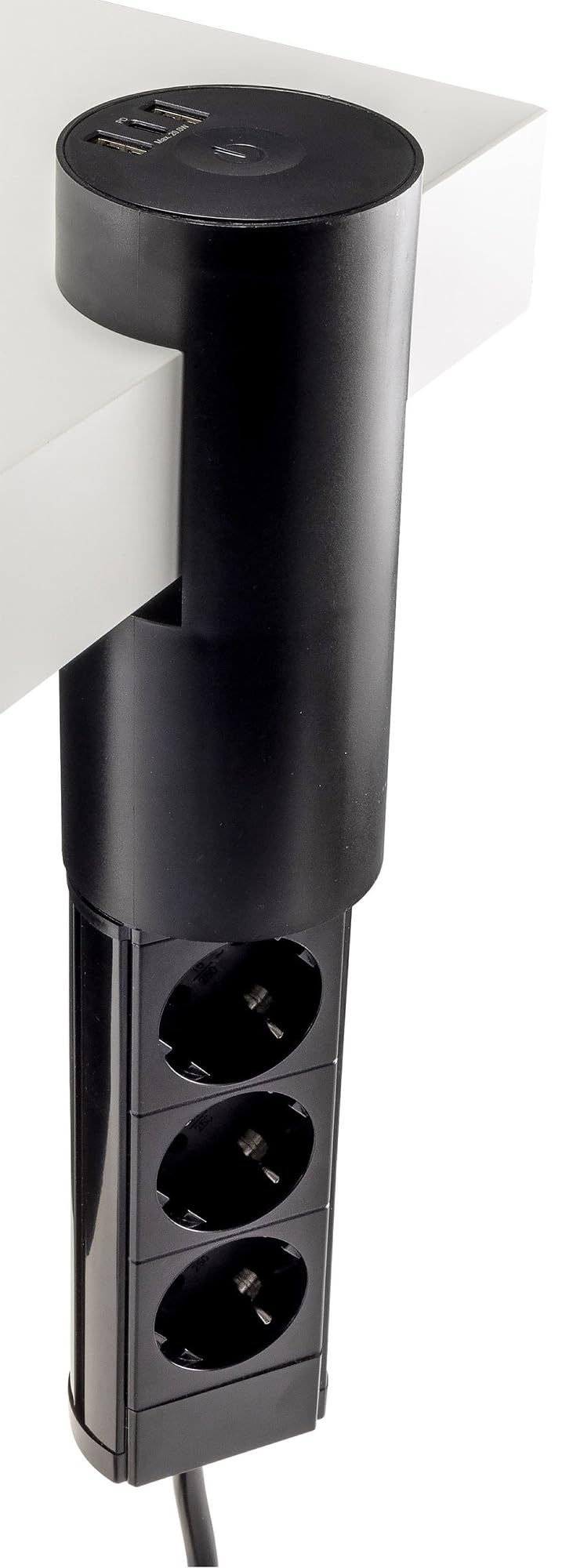 Regleta de enchufes de escritorio de 3 vías con cable de 3 m, interruptor multitoma, USB-A, USB-C, 20 W de potencia, abrazadera de montaje para mesa, banco de trabajo, escritorio, color negro