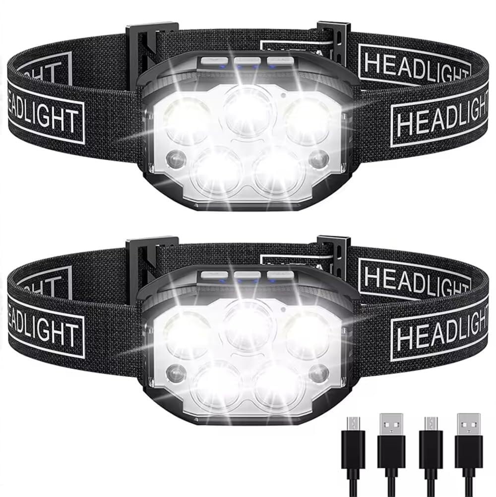 QFGVMXBWKZH LED Rechargeable Headlamp Motion Sensor Headlight Waterproof Head Flashlights for Outdoor Camping Fishing(2 Piece)