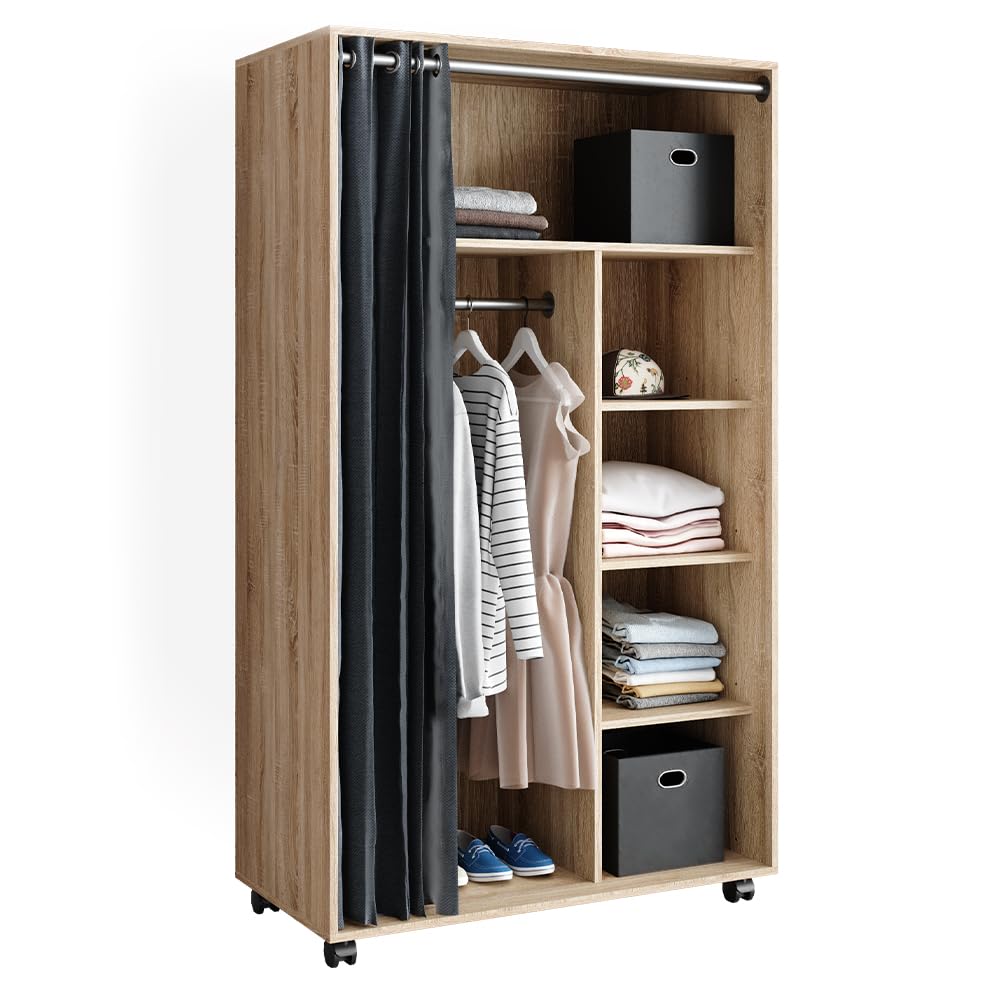 Vicco Armadio multifunzione multifunzione Doros, Sonoma, 100 x 168 cm aperto, con rotelle, con ruote per un posizionamento flessibile nell'ambiente