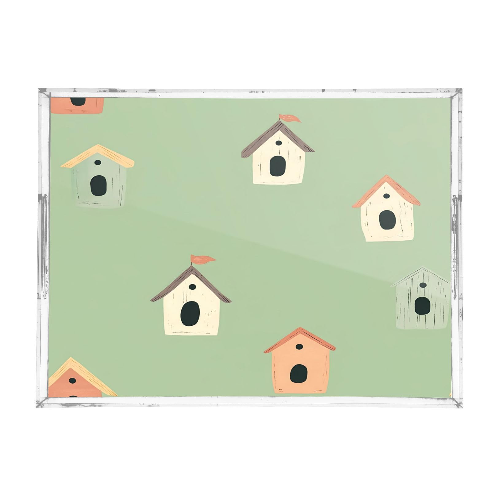 BOESI Graffiti Cabin Pattern Acrylic Decorative Dining Tray, Acrylic Decorative Tray Organizer with Handle for Kitchen, Dining Room, Bathroom, Dresser