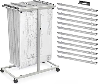 Adir Blueprint Rack and Clamps - 12 Pack of Blueprint Clamp and Mobile Blueprint Rack, Heavy-Duty Large Document Storage Solution for Blueprints, Posters, Maps, & Construction Plans
