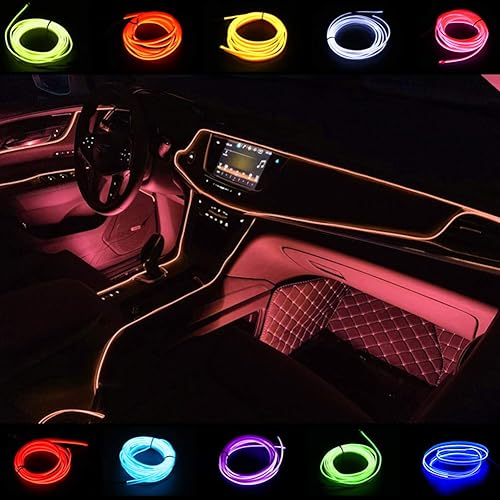 El Wire - Tira de luces LED flexible de 16 pies, luces de neón brillante de manguera suave para automóvil, luces decorativas navideñas, 12V CC para