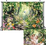 Enchanted Forest Backdrop Fairy Garden Photography Background Spring Fairy Tale Wonderland Birthday Party Decoration Banner Photo Supplies (82x59inch(7x5FT))