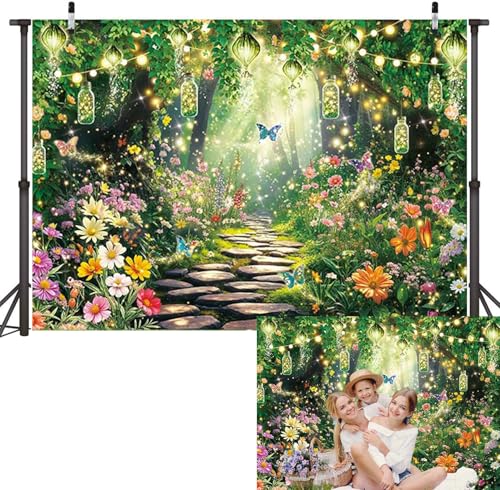 Enchanted Forest Backdrop Fairy Garden Photography Background Spring Fairy Tale Wonderland Birthday Party Decoration Banner Photo Supplies (82x59inch(7x5FT))