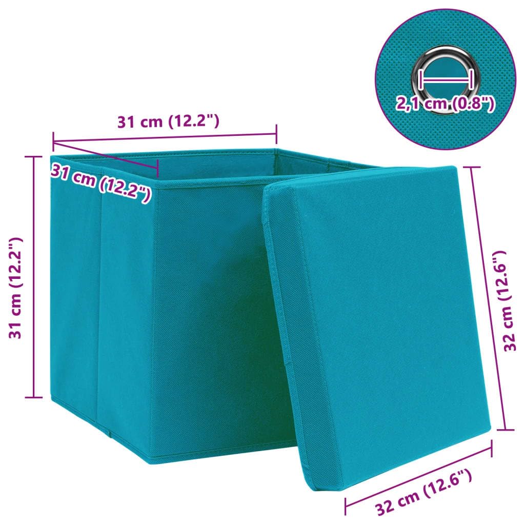 Scatole portaoggetti con coperchio, 10 pezzi, blu baby, 32 x 32 x 32 cm, in tessuto, pieghevoli, salvaspazio, impilabili, organizer per armadio, scaffale, camera da letto, ufficio, casa