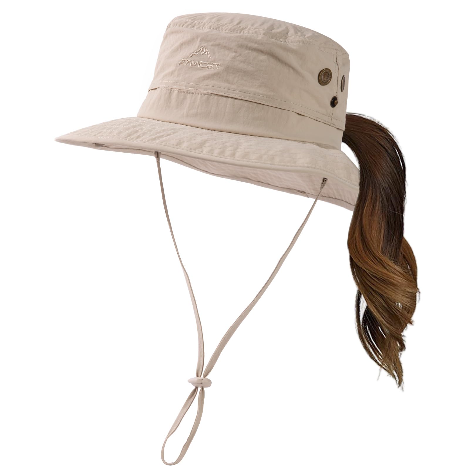 TOP-EX Chapeau de soleil UPF 50 pour femme à large bord protection UV chapeau de safari imperméable pliable pour la marche, la pêche avec trou pour queue de cheval