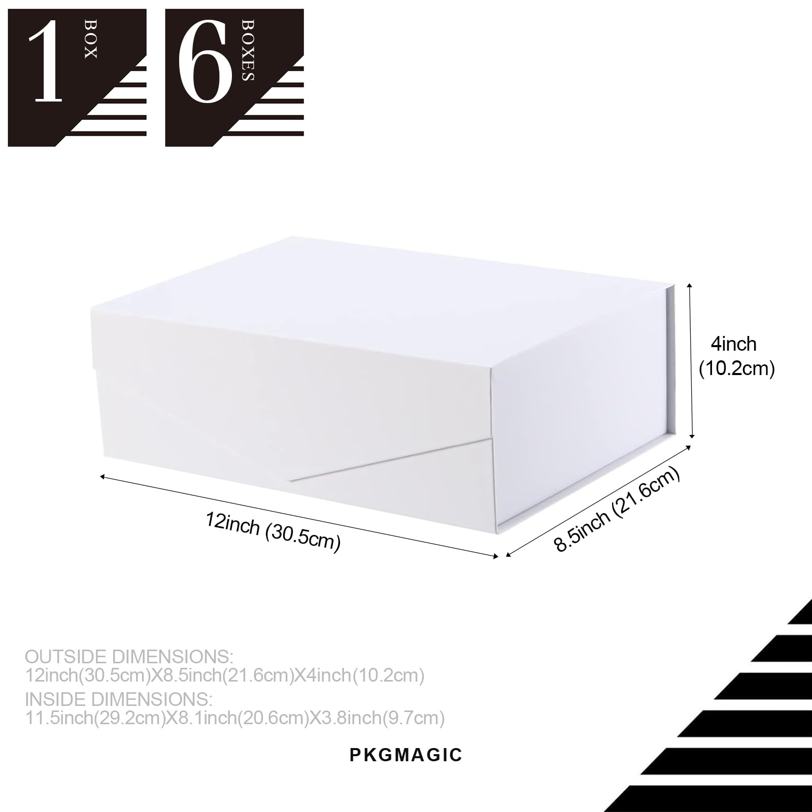PKGMAGIC 6 cajas regalo 29,2 x 20,6 x 9,65 cm, cajas de propuesta de dama de honor, cajas plegables rectángulo con tapa magnética para embalaje de regalo (blanco)