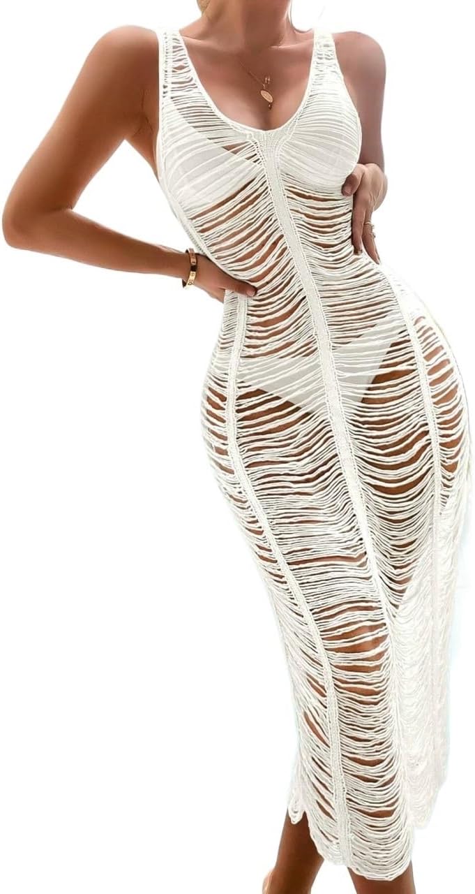 swimsuit coverup for women Sleeveless Hollow Out Cover Up Dress,Summer Beach