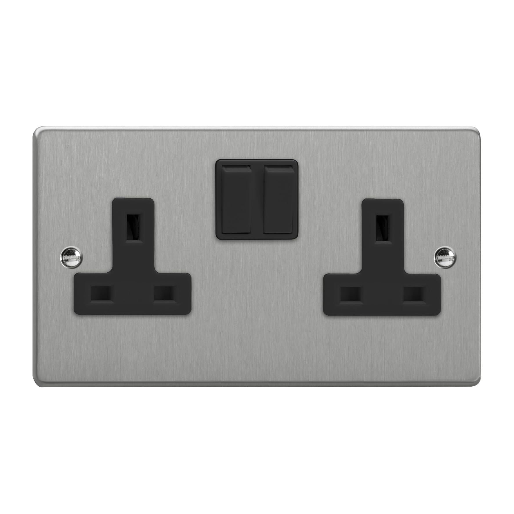 Varilight Brushed Steel 2-Gang 13A Double Pole Switched Socket