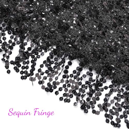 GORAIS Women Sequin Shawls and Wraps Black Fringe Shawl for Evening Dresses4