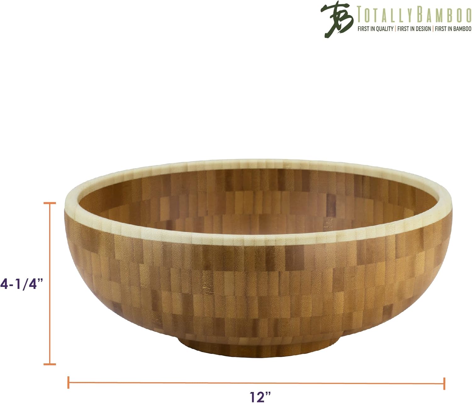 Totally Bamboo Classic Large Bamboo Serving Bowl, 12" x 12" x 4-1/2"