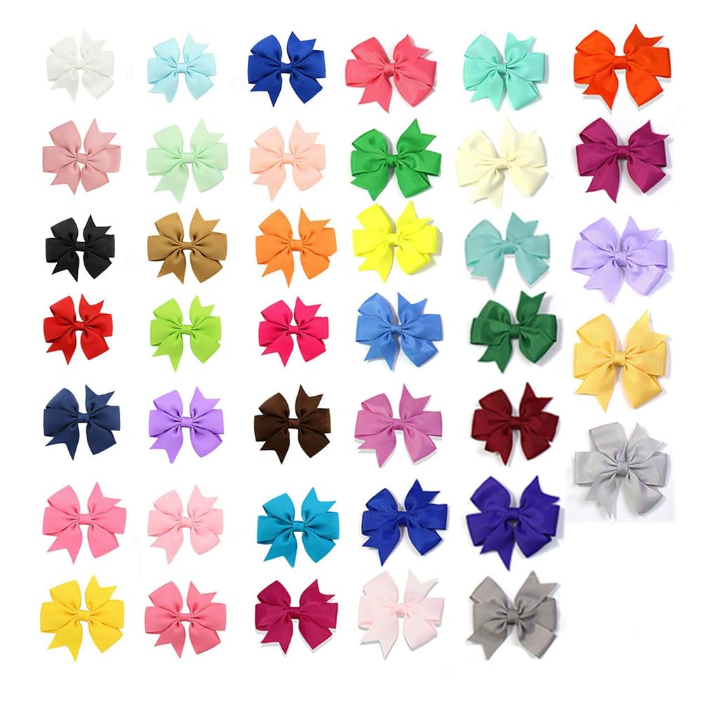 Laroal 40 Pcs Bow Bobbles for Girls 3.15 Inch Ribbon Bows Pinwheel Bows Hair Ribbons Bow Hair Band Girls Ponytail Bows for Girls(Mixed Color)