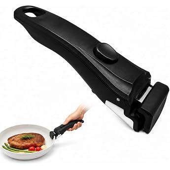 Removable Pot Handle Heat Universal with Adjustable Tension Heat Resistant up to 250  C Non-Slip Pan Handle with Secure Hold and 10 kg Load Capacity for Pots and Pans Black