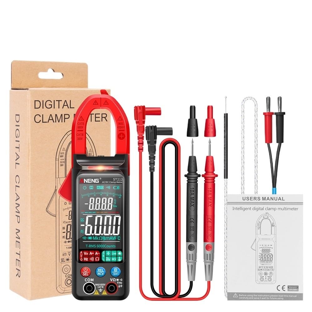 ST212 6000Counts 400A Pinza amperometrica digitale True RMS AC DC | Misura corrente AC DC e valori elettrici senza scollegare i circuiti per manutenzione e diagnosi(ST212 Red PRO)