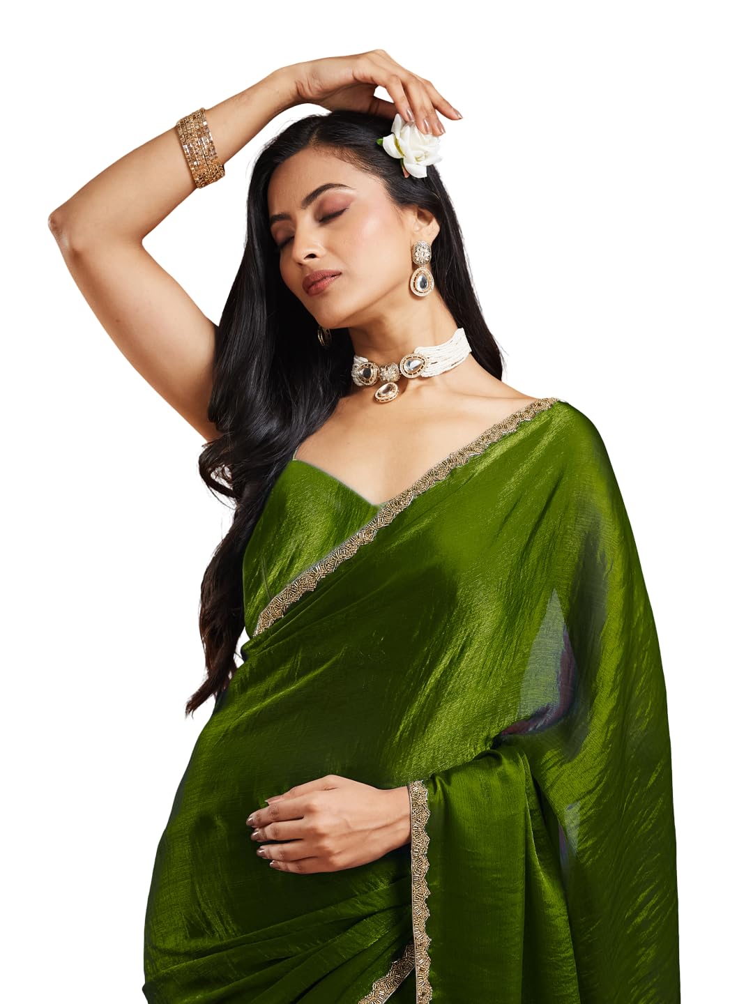 lorofy Women's Two Tone Fendy Chiffon Saree-picture-10