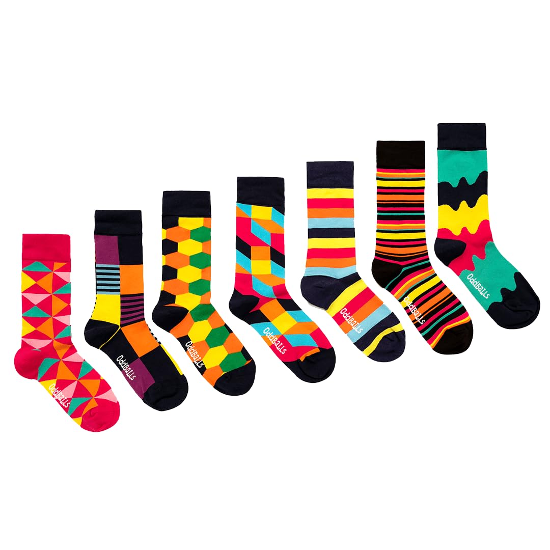 OddBalls | Sock Multipack | 7 Pack | Mens & Womens | Colourful Cotton Socks | Work Socks | Elasticated Ankle | Random 7 Bundle | Size 11-13