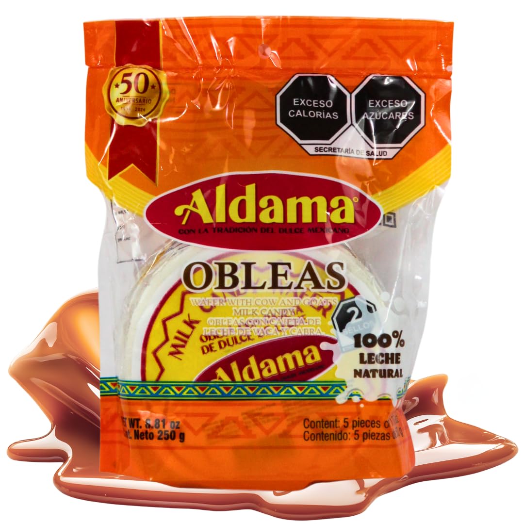 Aldama Oblea Medium Milk Candy Wafer, Soft and Chewy, Mexican Candy (5 pieces per bag)