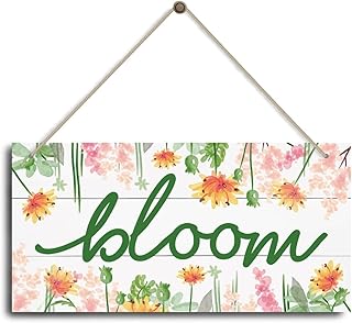 Spring Decor,Hanging Wood Plaque With Rope,Decorative Wall Plaque,Floral Decor,Seasonal Decor Sign,Farmhouse Wood Sign,Spring Summer Decorations,Home Wall Decor,Bloom Sign Wood Plaque 5x10 inch