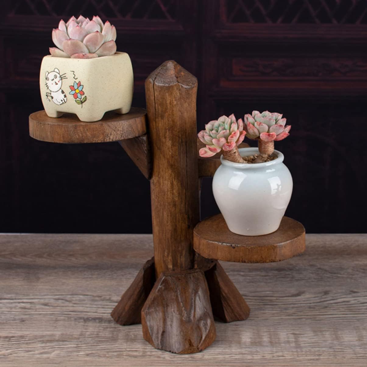 Sosoport Wooden Mini Multi-layer Plant Stand for Succulents Natural Wood Display Rack for Home Office and Garden Smooth Edges Versatile Use for Potted Plants and Decor