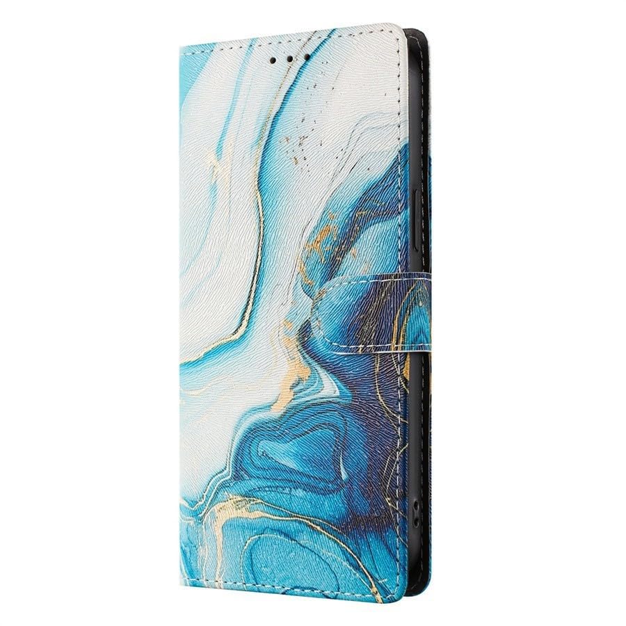 Étui portefeuille iPhone 15 marbre bleu housse rabat pratique quotidien