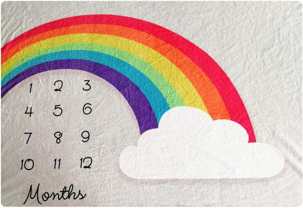 Baby Monthly Milestone Blanket Infant First Year Rainbow Milestone Blanket Flannel Fleece Photography Backdrop Photo Prop for Newborn Boy Girl 40×60 Inches