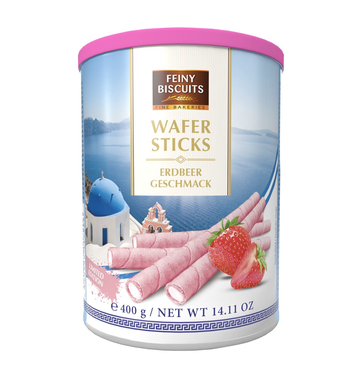 Wafer rolls with strawberry flavoured cream 400g