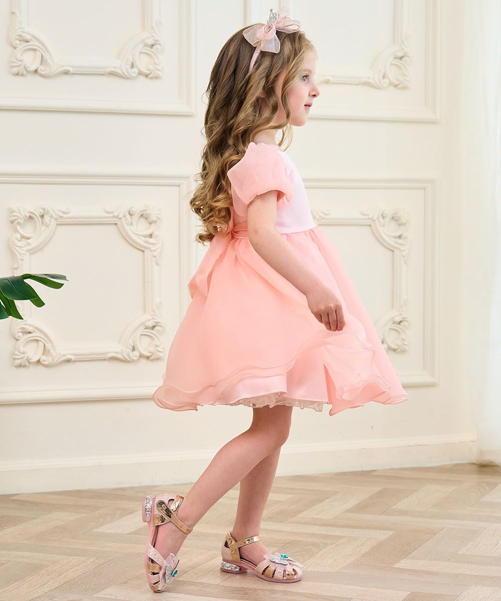 Toddler Flower Girl Dress Backless Puffy Tutu Dress for Baby Girls Puff Sleeve Pageant Dresses Birthday Party