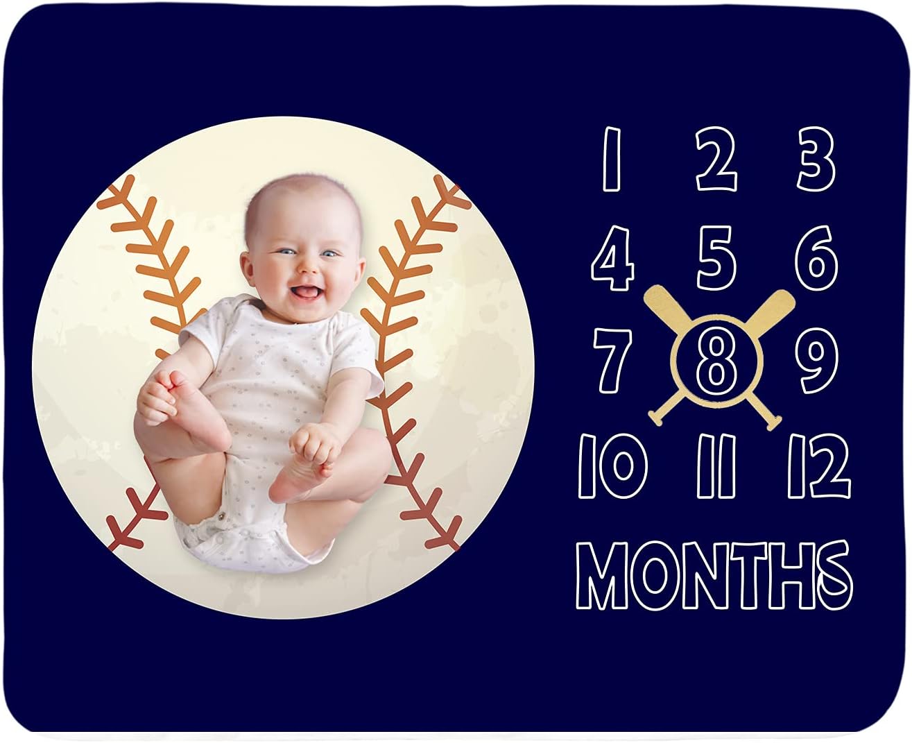 Tebaby Baby Monthly Milestone Blanket Boy - Newborn Month Blanket Unisex Neutral Personalized Shower Gift Baseball Sports Nursery Decor Photography Background Prop with Frame Large 51''x40''